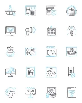 Search engine linear icons set. Google, Bing, Yahoo, DuckDuckGo, Search, SEO 스톡 일러스트