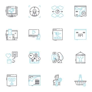 Search engine linear icons set. Google, Bing, Yahoo, DuckDuckGo, Search, SEO Ilustración de archivo