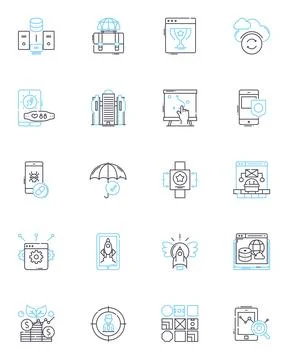Search engine linear icons set. Google, Bing, Yahoo, DuckDuckGo, Index Stock Illustration