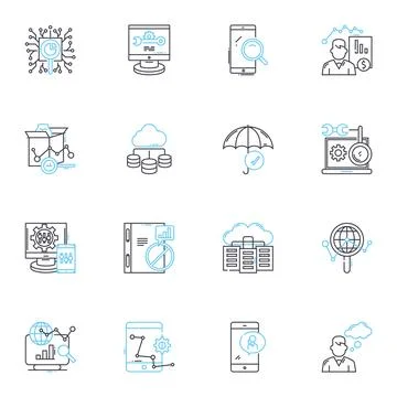 Search engine linear icons set. Google, Bing, Yahoo, DuckDuckGo, Ranking Stock Illustration