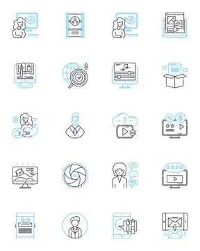 Search engine linear icons set. Google, Yahoo, Bing, Search, Results, Algorithms Ilustración de archivo
