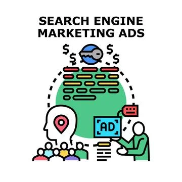 Search engine marketing ads concept for digital pay per click advertising Stock Illustration