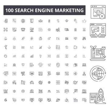 Search engine marketing editable line icons, 100 vector set, collection. Search Illustrazione stock