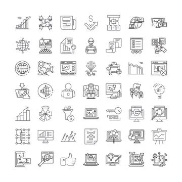 Search engine marketing linear icons, signs, symbols vector line illustration Stock Illustration