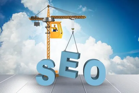 Search engine optimisation concept with crane 库存插图