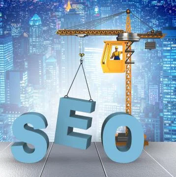 Search engine optimisation concept with crane Stock Illustration