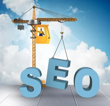Search engine optimisation concept with crane Stock Illustration