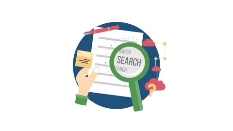 Search Engine Optimization and Content Analysis with Magnifying Glass. Stock Footage 318345996