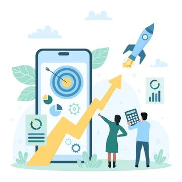 Search Engine Optimization and project rocket launch, tiny people use SEO Stock Illustration