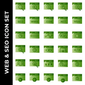 Search engine optimization and web icon set include search, magnifier, web, e Stockillustratie