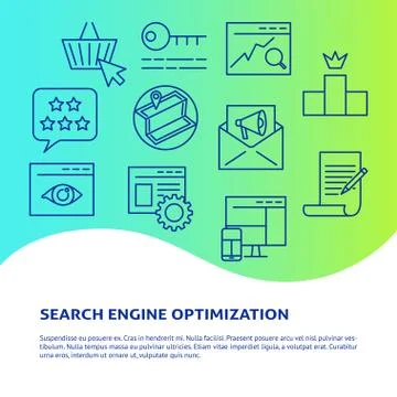 Search engine optimization banner in line style with place for text Stock Illustration