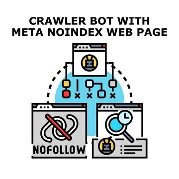 Search engine optimization bot crawling noindex web page Stock Illustration