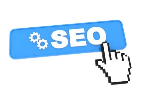 Search Engine Optimization Button and Hand Cursor. Stock Illustration