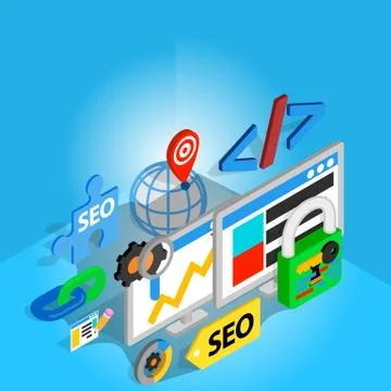 Search engine optimization concept banner, isometric style Stockillustratie