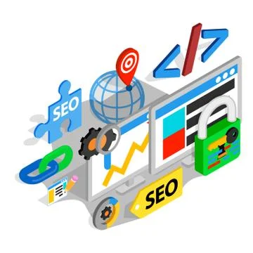 Search engine optimization concept banner, isometric style Stock Illustration