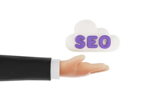 Search Engine Optimization Concept. Business Hand Holding SEO Cloud Icon. 3.. Stock Illustration