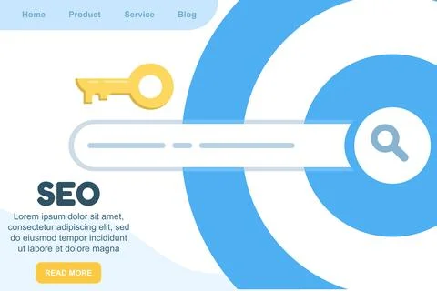 Search engine optimization concept, magnifying glass on search bar. 库存插图