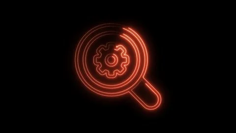 Search engine optimization concept neon style magnifying glass with gear gl.. Video stock 316840482