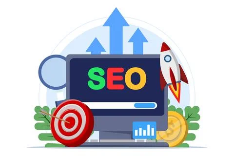 Search engine optimization concept, SEO growth, search engine optimization. Illustrazione stock
