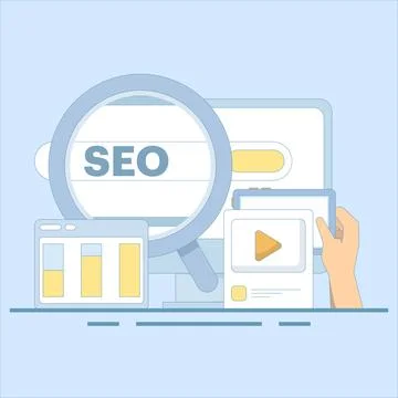 Search engine optimization concept, social media marketing. search marketing. Illustrazione stock