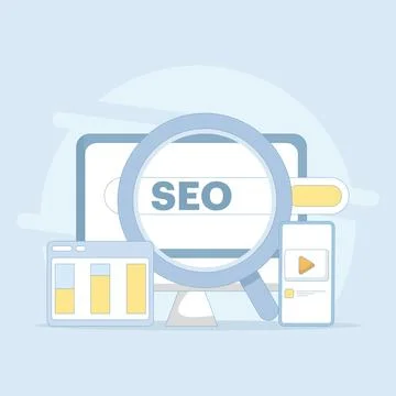 Search engine optimization concept, social media marketing. search marketing. Illustrazione stock