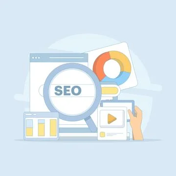 Search engine optimization concept, social media marketing. search marketing. Stock Illustration