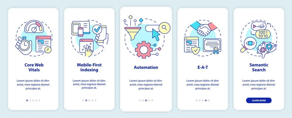 Search engine optimization concepts onboarding mobile app screen Stock Illustration