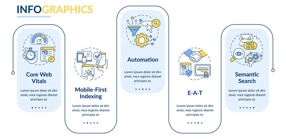 Search engine optimization concepts rectangle circle infographic template Stock Illustration