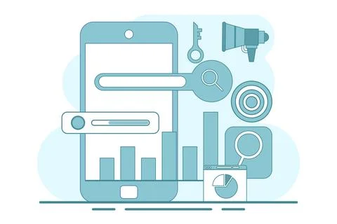 Search engine optimization concepts, SEO, search engine optimization algorithms. Stock Illustration