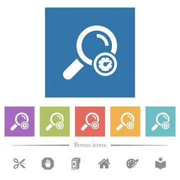 Search engine optimization flat white icons in square backgrounds Stock Illustration