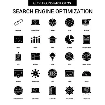 Search Engine Optimization Glyph Vector Icon set Stock Illustration
