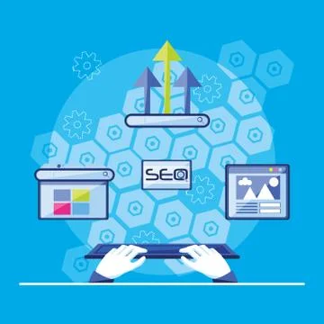 Search engine optimization with hands using keyboard Stock Illustration