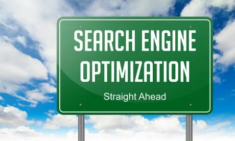Search Engine Optimization on Highway Signpost. Illustrazione stock