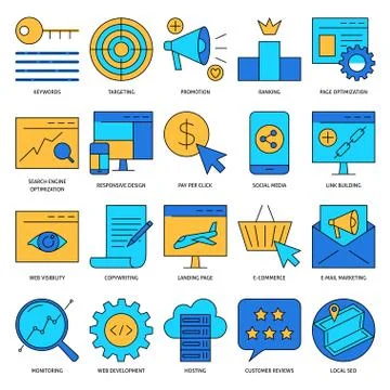 Search engine optimization icon set in line style Stock Illustration