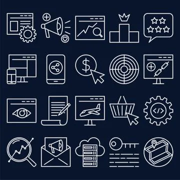 Search engine optimization icon set in thin line style Stock Illustration