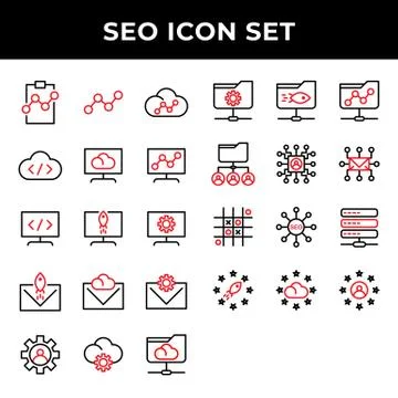 Search engine optimization icon set include clipboard,link,cloud,storage,comp Stockillustratie