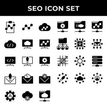 Search engine optimization icon set include clipboard,link,cloud,storage,comp Stockillustratie