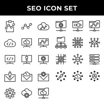 Search engine optimization icon set include clipboard,link,cloud,storage,comp Illustrazione stock