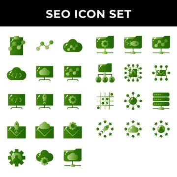 Search engine optimization icon set include clipboard,link,cloud,storage,comp Stockillustratie