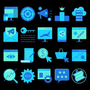 Search engine optimization icon set in flat style Stockillustratie