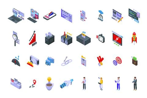 Search engine optimization icons set isometric vector. Search analysis Stock Illustration