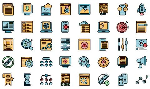 Search engine optimization icons set line color vector Stock Illustration