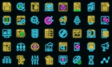 Search engine optimization icons set vector neon Stockillustratie
