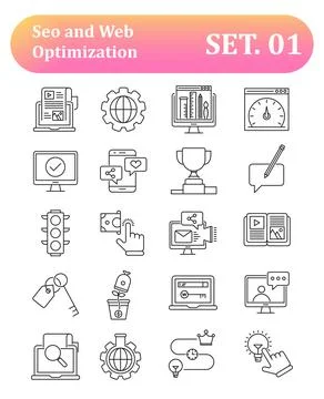 Search Engine Optimization icons, Simple Mono Line Pictogram Pack Illustrazione stock