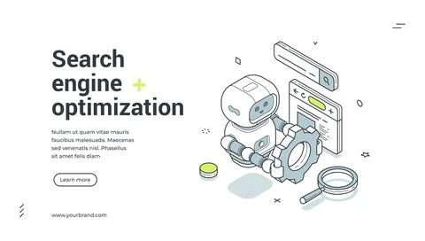 Search engine optimization isometric banner. Vector illustration for a web la 스톡 일러스트