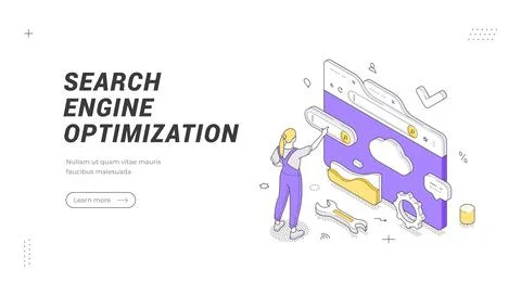 Search Engine Optimization isometric banner template. Vector illustration of  스톡 일러스트