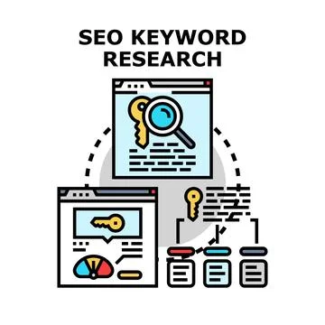 Search engine optimization keyword research process analyzing data Stock Illustration