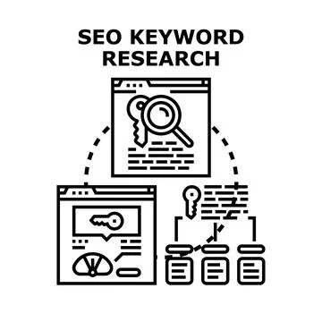 Search engine optimization keyword research process analyzing data Stock Illustration