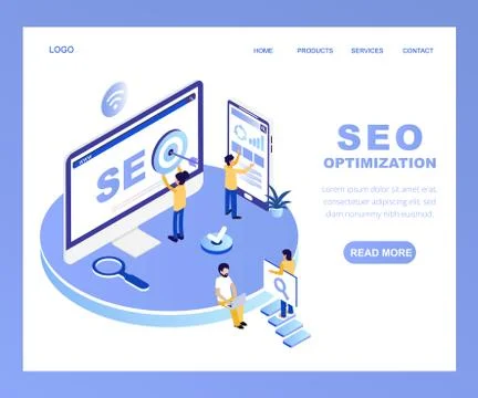 Search engine optimization Landing Page Design isometric Stock Illustration