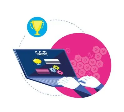 Search engine optimization with laptop Stockillustratie